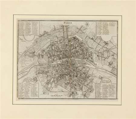 ARTISTA DEL XVIII SECOLO Parigi, cartografia. 1710. Incisione su rame. Cm...