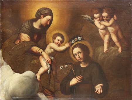 ARTISTA LOMBARDO DEL XVII SECOLO Incoronazione di una santa. Olio su tela ....