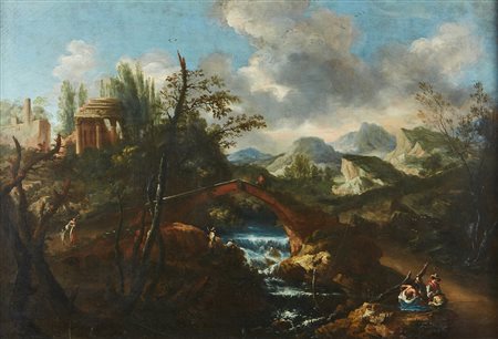 DE MARCHIS ALESSIO (1684 - 1752) Attribuito a. Paesaggio fluviale con...