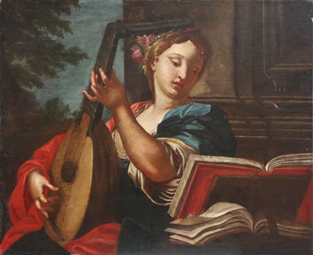 ARTISTA DEL XVIII SECOLO Donna con mandolino. . Olio su tela . Cm 94,00 x...