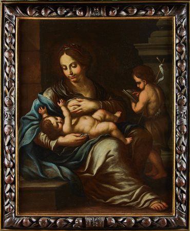 ARTISTA ROMANO DEL XVII SECOLO Madonna con Bambino. Olio su tela . Cm 94,50 x...