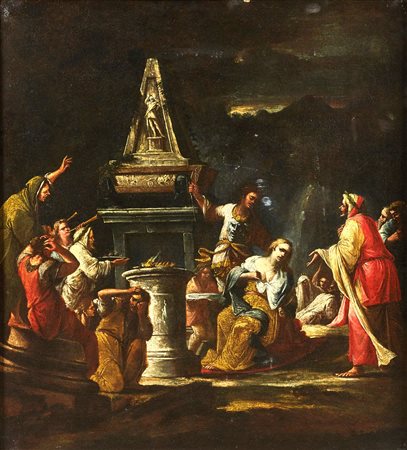 ARTISTA NAPOLETANO DEL XVII SECOLO Il sacrificio di Ifigenia. Olio su tela ....