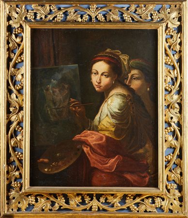 ARTISTA EMILIANO DEL XVII SECOLO Ritratto di pittrice. Olio su tela . Cm...