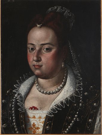 MAGANZA ALESSANDRO (1556 - 1630) Ritratto di donna con le perle. Olio su tela...