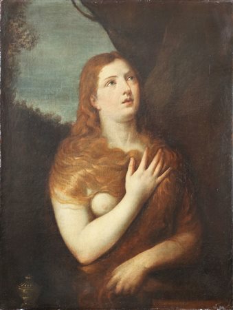 DA TIZIANO VECELLIO (1480-1576) Maddalena penitente. Olio su tela . Cm 71,00...