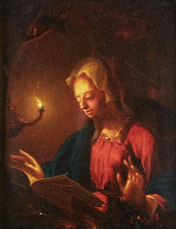 VAN SCHALCKEN GODFRIED (1643 - 1706) Ambiente di. Donna che legge a lume di...