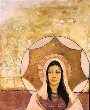 Sandro Lo Cascio, "Maddalena", 1977, olio su tela cm 75x60, firma e anno in...