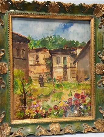 Edmondo Maneglia, "Casolare di campagna", olio su tela cm 50x40, firma in...