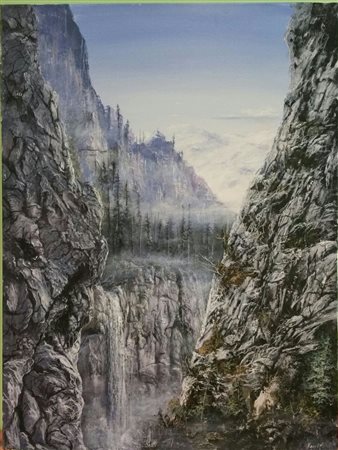 Mauro Pani, "Cascata", 2015, acrilici su tela cm 70x50, firma in basso a destra