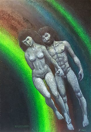 Lorenzo Alessandri, "La notte dell'arcobaleno", 1982, olio su masonite cm...