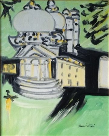 Remo Brindisi, "Chiesa della salute", olio su tela cm 50x40, firma in basso a...