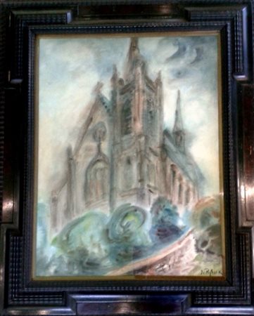 Isachar Ber Ryback, "Cattedrale", tempera su cartoncino cm 62x46, opera...