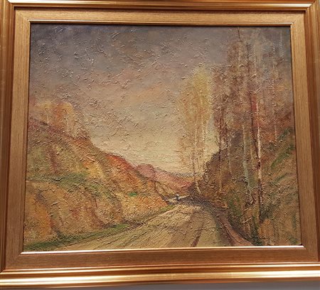 Metello Merlo, "Paesaggio campestre", olio su tavola cm 59x70, firma e data...