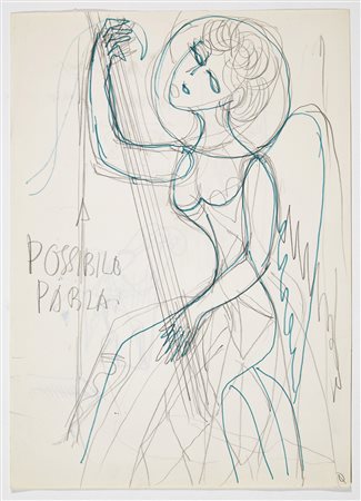 Gio Ponti (Milano 1891 - Milano 1979) "Angelo - donna musicante" Disegno di...