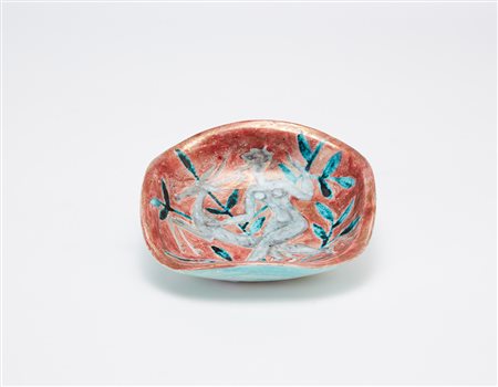 Eduard Cazaux (1889 - 1974) Coppa quadrangolare in ceramica smaltata in...