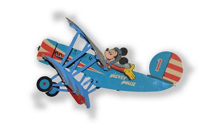 Micky Mouse aviatore. Biplano in cartone e plastica (cm 65x53) (difetti e...