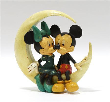 Minnie e Topolino sulla Luna. Resina policroma. Marcato "© DISNEY" (cm...