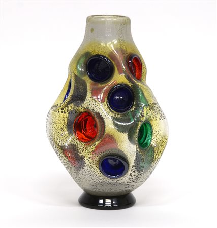 Imperio Rossi (Murano 1951) Vaso in vetro incolore con applicazione in foglia...