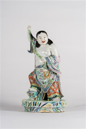 Arte Cinese Figura in porcellana famiglia verde raffigurante Budai Cina,...