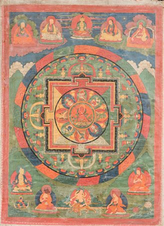 Arte Himalayana Thangka con mandala di Rakta Tibet, XVII secolo . . Cm 32,50...