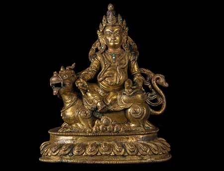 Arte Himalayana Figura in lega di rame dorato raffigurante Jambhala Tibet,...