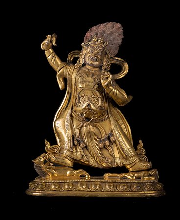 Arte Himalayana Figura in bronzo dorato raffigurante Achala Cina/Tibet, tardo...