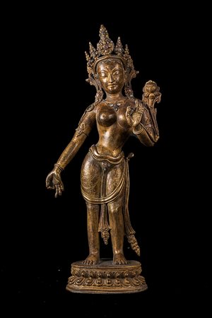 Arte Himalayana Figura in bronzo raffigurante Tara stante Tibet, XVI - XVII...