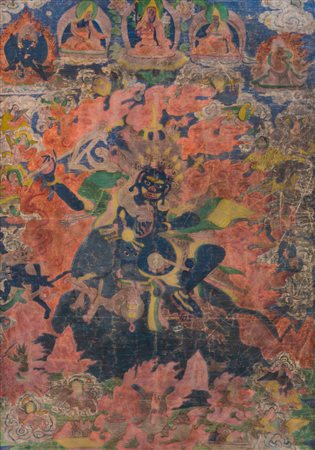 Arte Himalayana Thangka raffigurante Palden Lamho Nepal, fine XIX secolo . -....