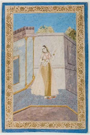 Arte Indiana Miniatura raffigurante una cortigiana India, XVIII secolo . . Cm...