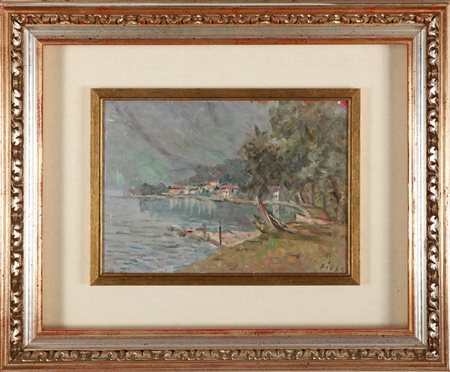 FIESSI ANGELO (1891 - 1977) Lago d'Iseo. 1930. Olio su tavola. Cm 30,00 x...