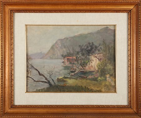 FIESSI ANGELO (1891 - 1977) Lago d'Iseo. 1939. Olio su tavola. Cm 40,00 x...