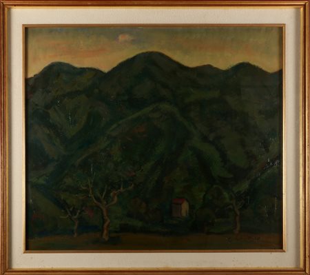 GAROSIO OTTORINO (1904 - 1980) Sera in Valsabbia. Olio su faesite. Cm 90,00 x...