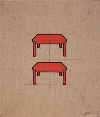TINO STEFANONI 1937 I tavoli, 1974 Tecnica mista su tela, cm. 70 x 60 Firmato...
