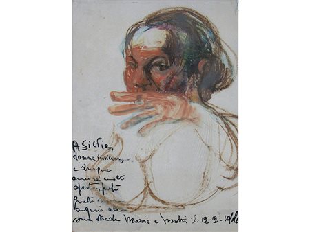 Anonimo (XX secolo), Olio su carta,Volto femminile 36x25 cm
