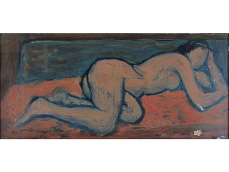 Anonimo (XX secolo), Olio su cartoncino,Nudo 60x27,5 cm