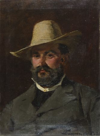 Attribuito a Egisto Lancerotto 1847-1916 "Ritratto d'uomo con cappello" cm....