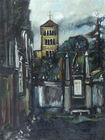 Giorgio Celiberti Udine 1929 "Chiesa" cm. 80x60 - olio su tela Firmato b. a...