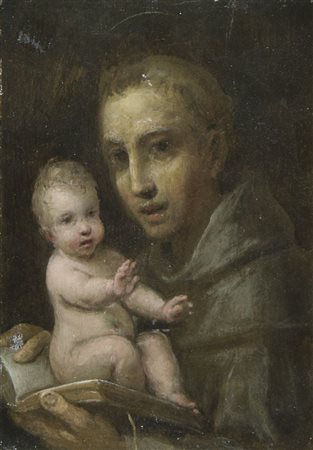 Maestro del XVIII secolo "San Antonio con bambino" cm. 21x15 - olio su tavoletta