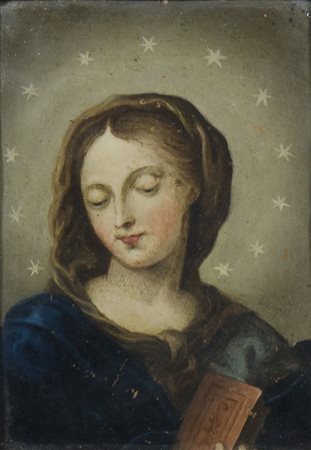 Maestro del XVIII secolo "Madonna" cm. 14x11 - olio su rame Entro cornice in...