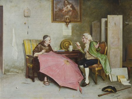 Pietro Lanzoni 1827-1899 "Chiacchiere tra amici" cm. 32x43 - olio su...