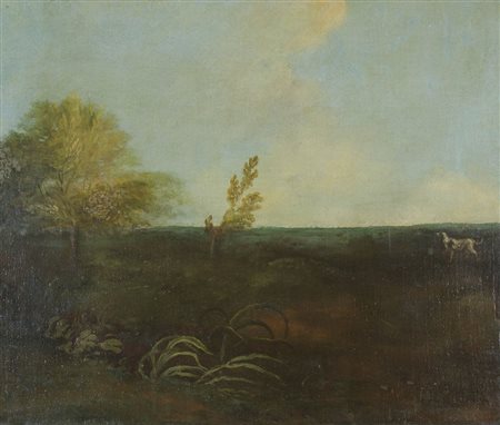 Maestro del XVIII secolo "Paesaggio con cane" cm. 61x72 - olio su tela foderata