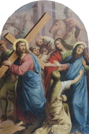 Maestro del XIX secolo "Episodio della Via Crucis" cm. 80x54 - olio su tela...