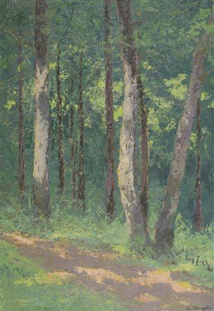 Srecko Magolic 1860-1943 "Alberi nel bosco" cm. 48x33 - olio su cartone...