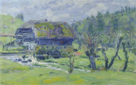 Fran Klemencic 1880-1961 "Paesaggio verde" cm. 50x80 - olio su tela Firmato...