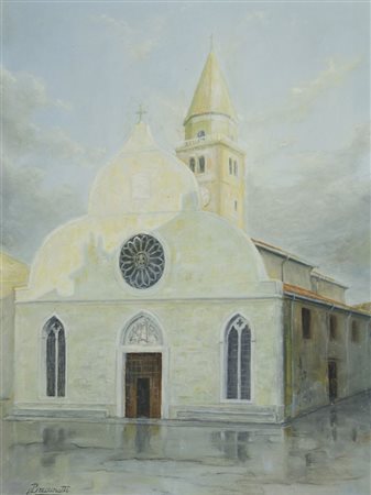 Aldo Bressanutti 1923 "Chiesa di Muggia" cm. 40x30 - tecnica mista su cartone...