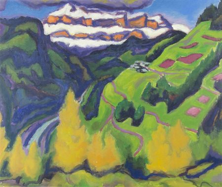 Joze Cesar 1907-1980 "Paesaggio dolomitico" cm. 50x60 - tecnica mista su...