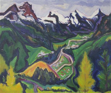 Joze Cesar 1907-1980 "Dolomiti innevate" cm. 50x60 - tecnica mista su...