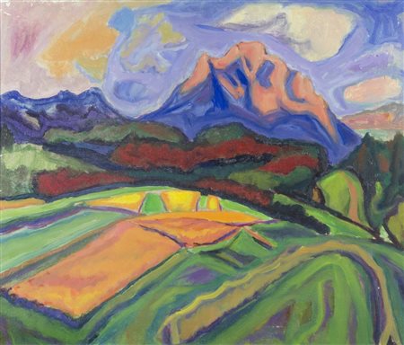 Joze Cesar 1907-1980 "Paesaggio con montagna" cm. 50x60 - tecnica mista su...