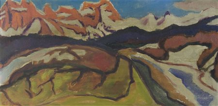 Joze Cesar 1907-1980 "Neve sulle montagne" cm. 30x60 - tecnica mista su...