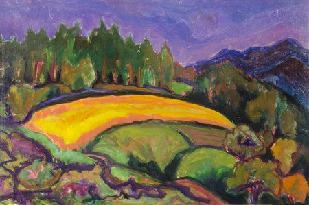 Joze Cesar 1907-1980 "Paesaggio viola" cm. 40x60 - tecnica mista su...